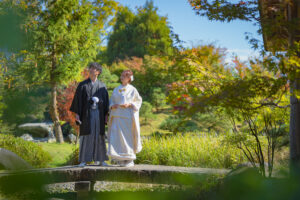 富山県射水市にあるウエディングフォトスタジオシャトンで行った富山城で和装ロケーションフォトウェディングを行なった新郎新婦のフォトウェディング